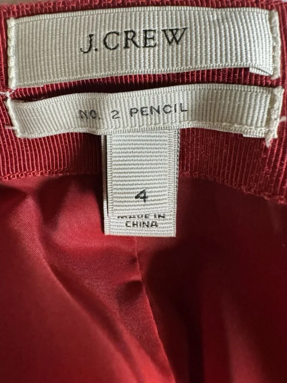 J.Crew No. 2 Pencil Skirt Red Wool Lined Classic Size 4
